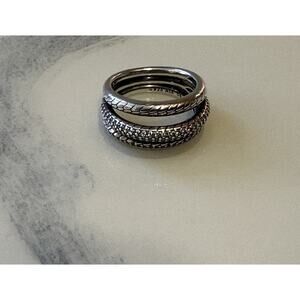 AUTHENTIC PANDORA TRIPLE BAND PAVE SNAKE CHAIN PATTERN RING #199083C01 Size 7.5